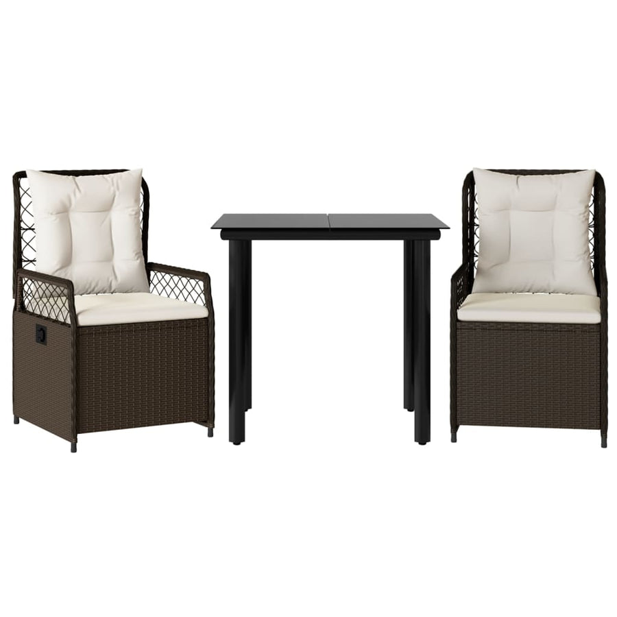 3-delige Tuinset met kussens poly rattan bruin