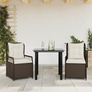 Tuinset 3-delig poly rattan bruin met kussens