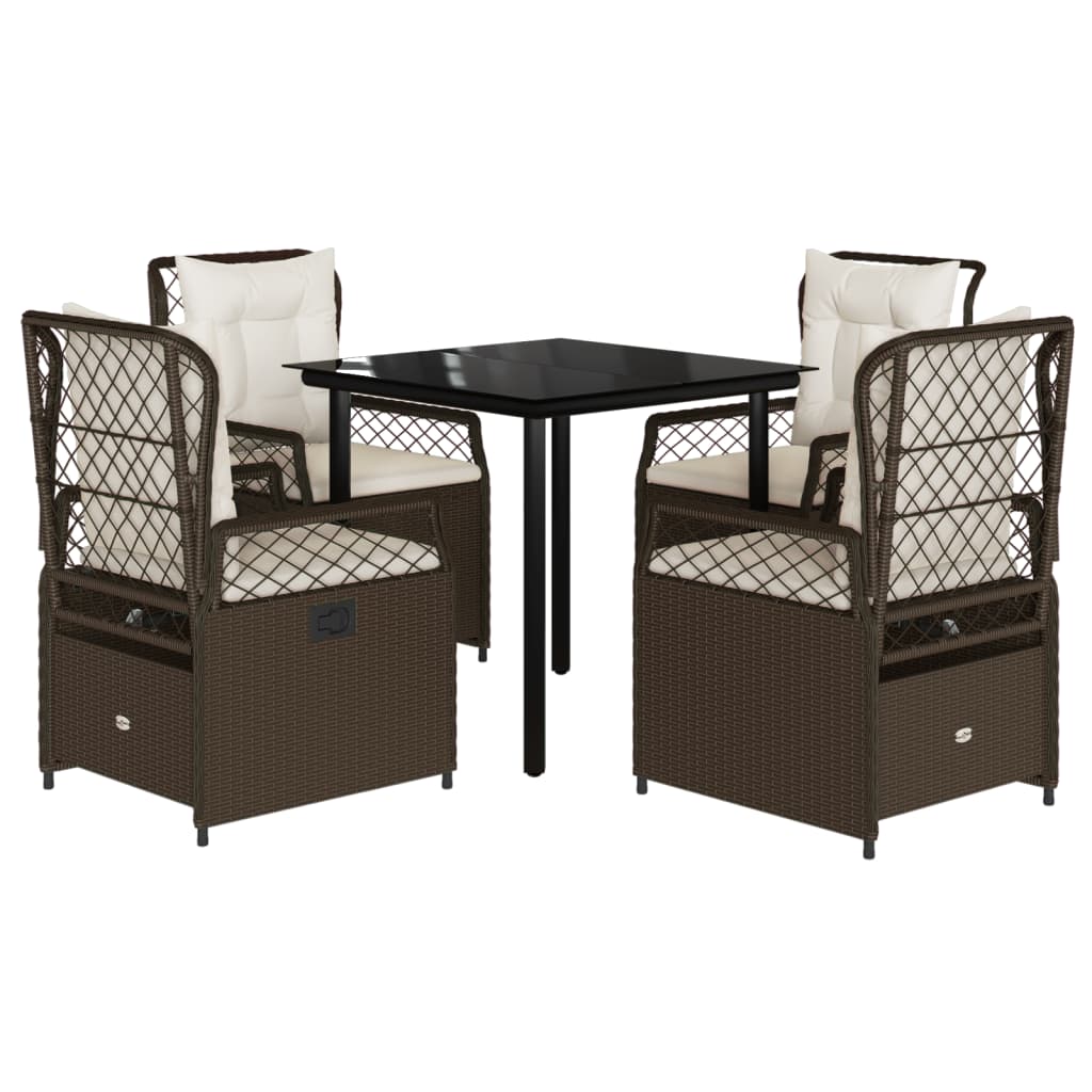 5-delige Tuinset met kussens poly rattan bruin