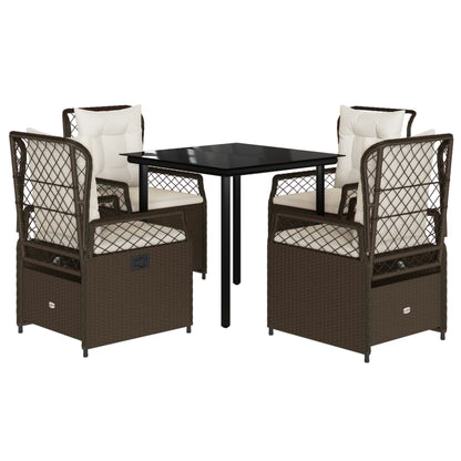 5-delige Tuinset met kussens poly rattan bruin