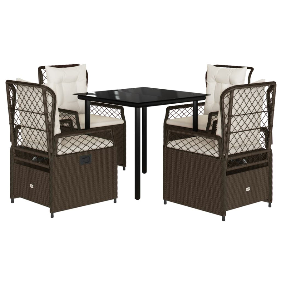 5-delige Tuinset met kussens poly rattan bruin