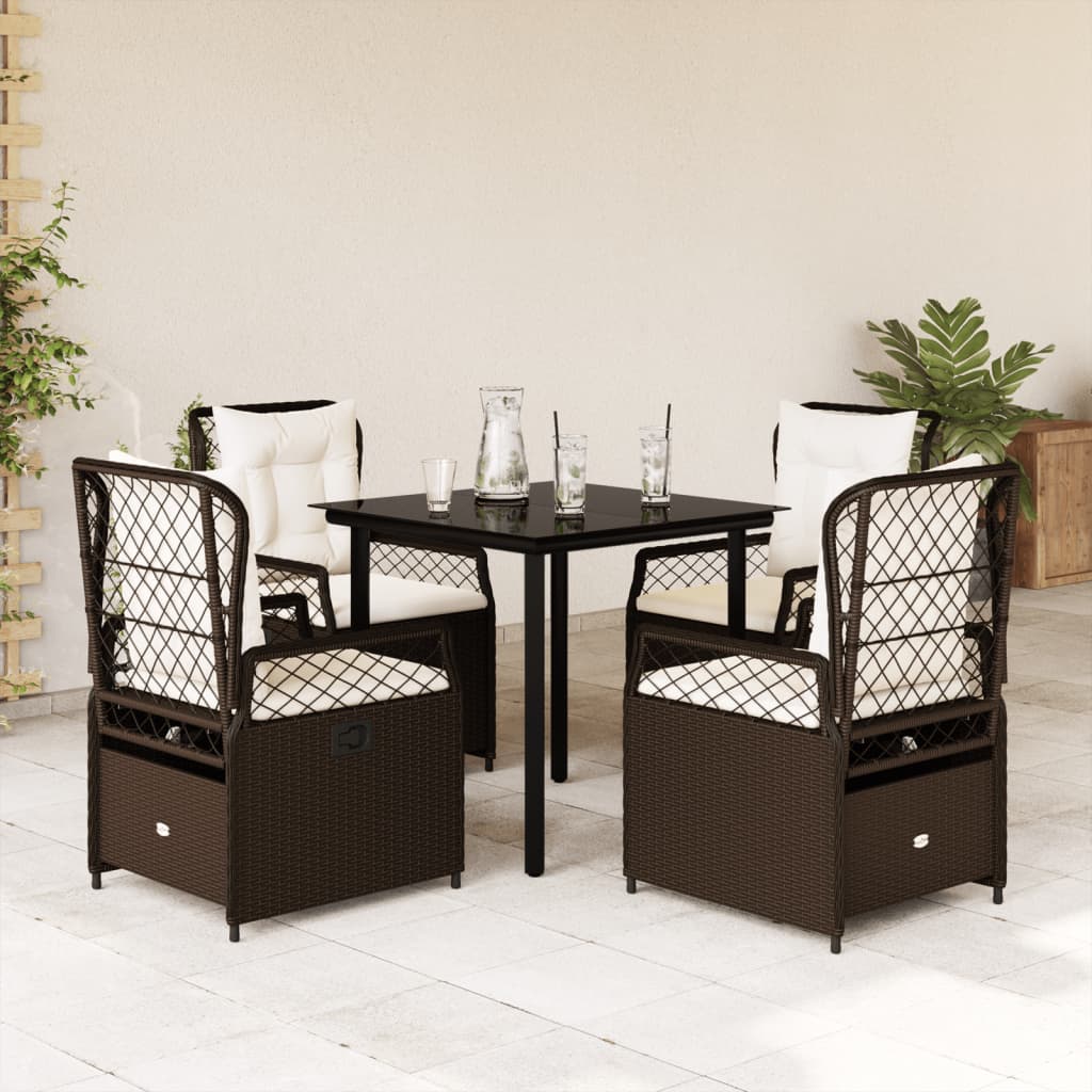 5-delige Tuinset met kussens poly rattan bruin