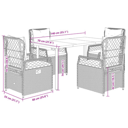 5-delige Tuinset met kussens poly rattan bruin