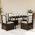 5-piece Garden Set with Cushions Poly Rattan Brown
