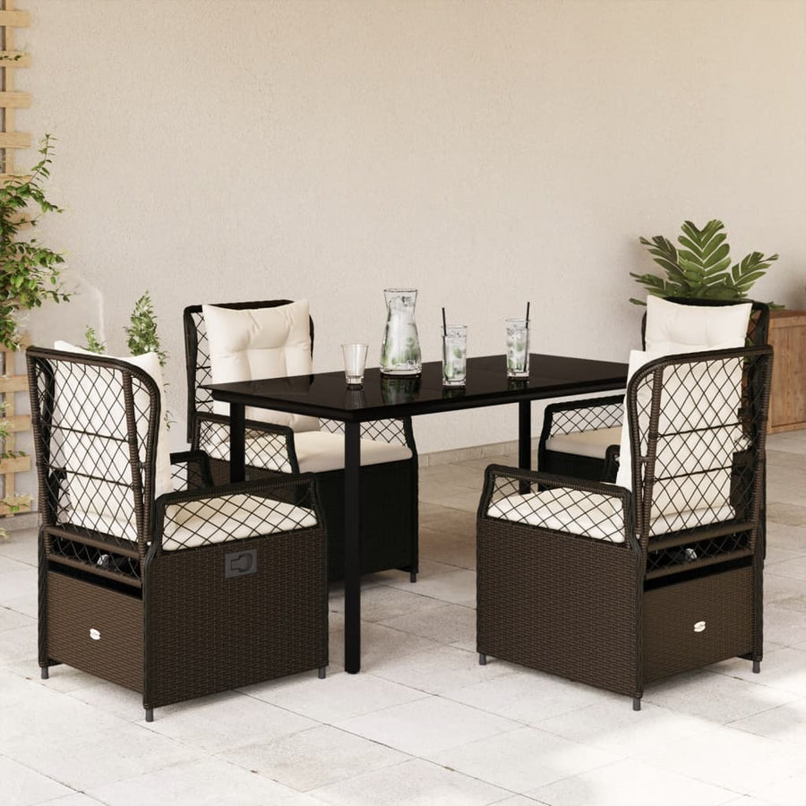 5-delige Tuinset met kussens poly rattan bruin