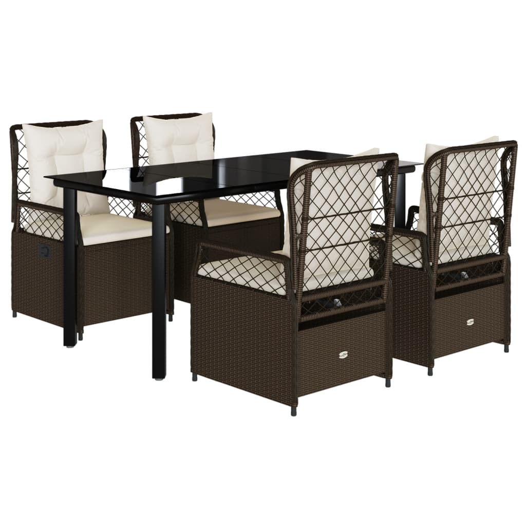 5-delige Tuinset met kussens poly rattan bruin