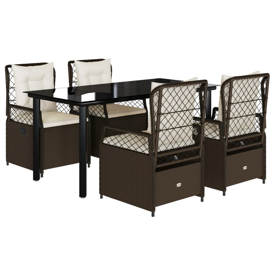 5-delige Tuinset met kussens poly rattan bruin