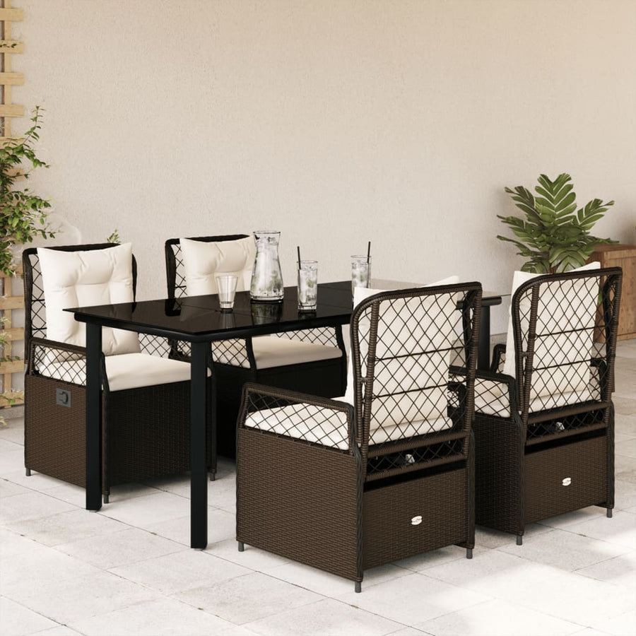 5-delige Tuinset met kussens poly rattan bruin