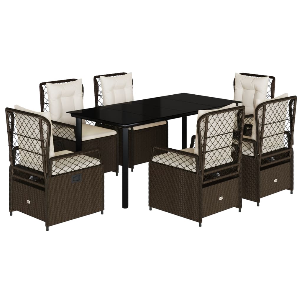 7-delige Tuinset met kussens poly rattan bruin