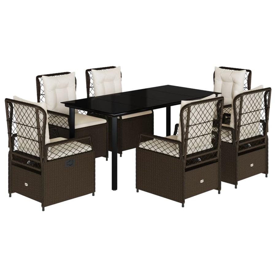 7-delige Tuinset met kussens poly rattan bruin