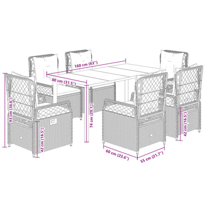 7-delige Tuinset met kussens poly rattan bruin