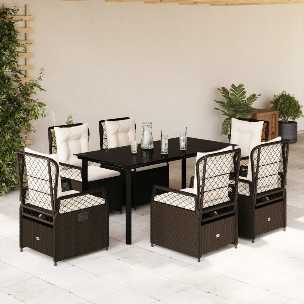 7-delige Tuinset met kussens poly rattan bruin