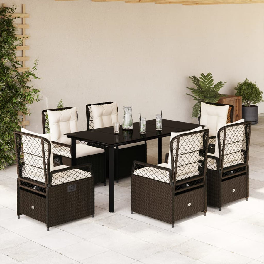 7-delige Tuinset met kussens poly rattan bruin