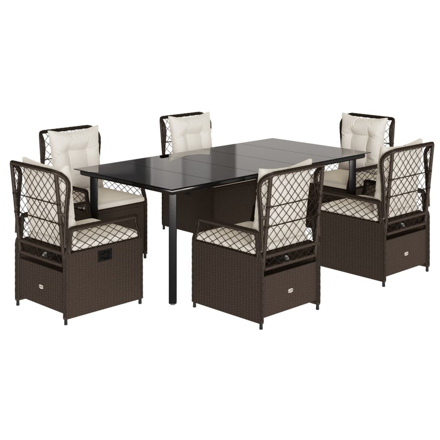 7-Delige Tuinset Met Kussens Poly Rattan 6 200 x 100 x 74 cm Bruin