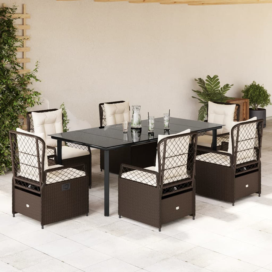 7-Delige Tuinset Met Kussens Poly Rattan 6 200 x 100 x 74 cm Bruin