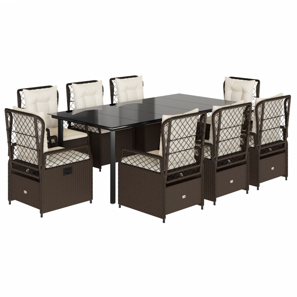 9-Delige Tuinset Met Kussens Poly Rattan 8 200 x 100 x 74 cm Bruin