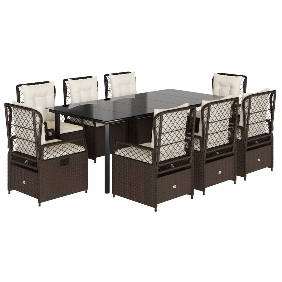 9-Delige Tuinset Met Kussens Poly Rattan 8 200 x 100 x 74 cm Bruin