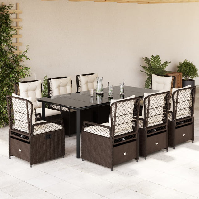 9-delige Tuinset met kussens poly rattan bruin