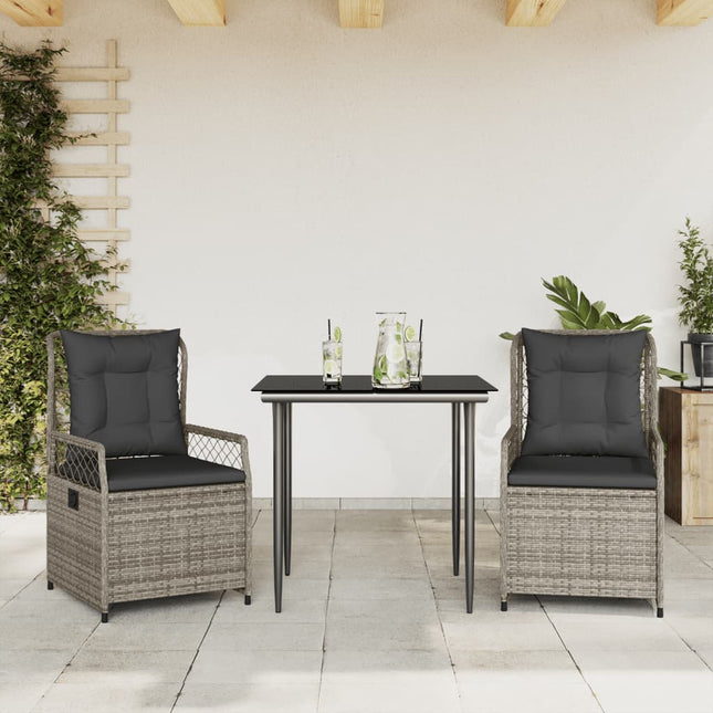 3-delige Tuinset met kussens poly rattan grijs