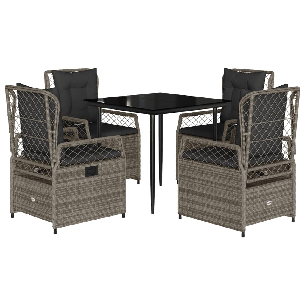 5-delige Tuinset met kussens poly rattan grijs