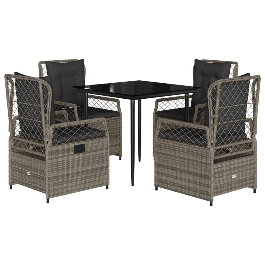5-delige Tuinset met kussens poly rattan grijs