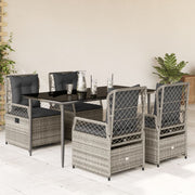 5-piece Garden Set with Cushions Poly Rattan Grey