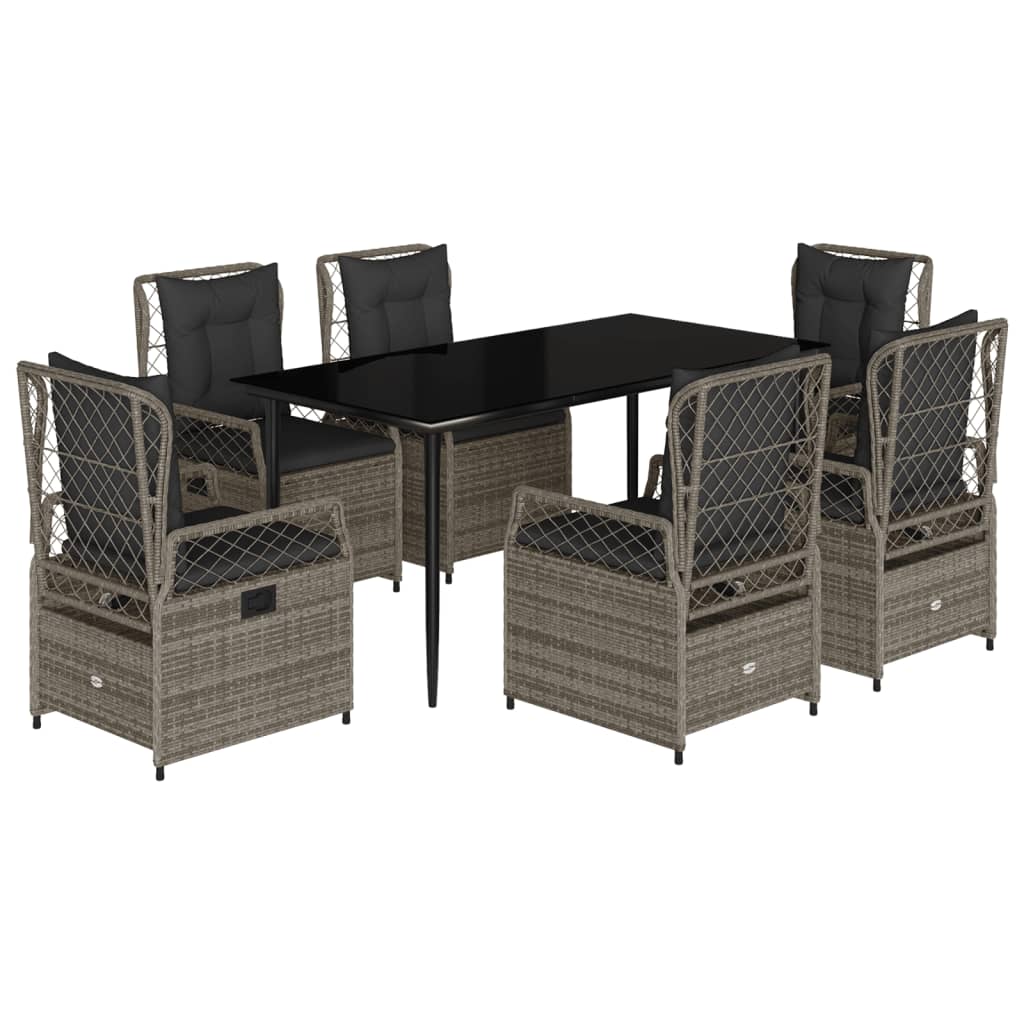 7-delige Tuinset met kussens poly rattan grijs