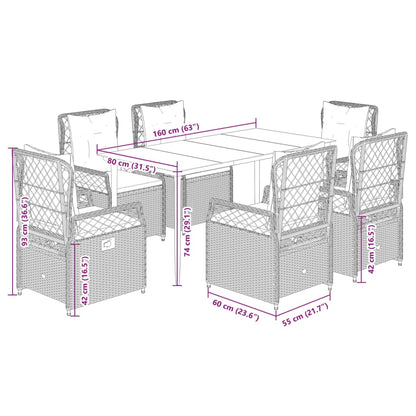 7-delige Tuinset met kussens poly rattan grijs
