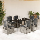7-Piece Garden Set with Cushions Poly Rattan Grey