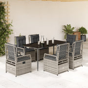7-Piece Garden Set with Cushions Poly Rattan Grey