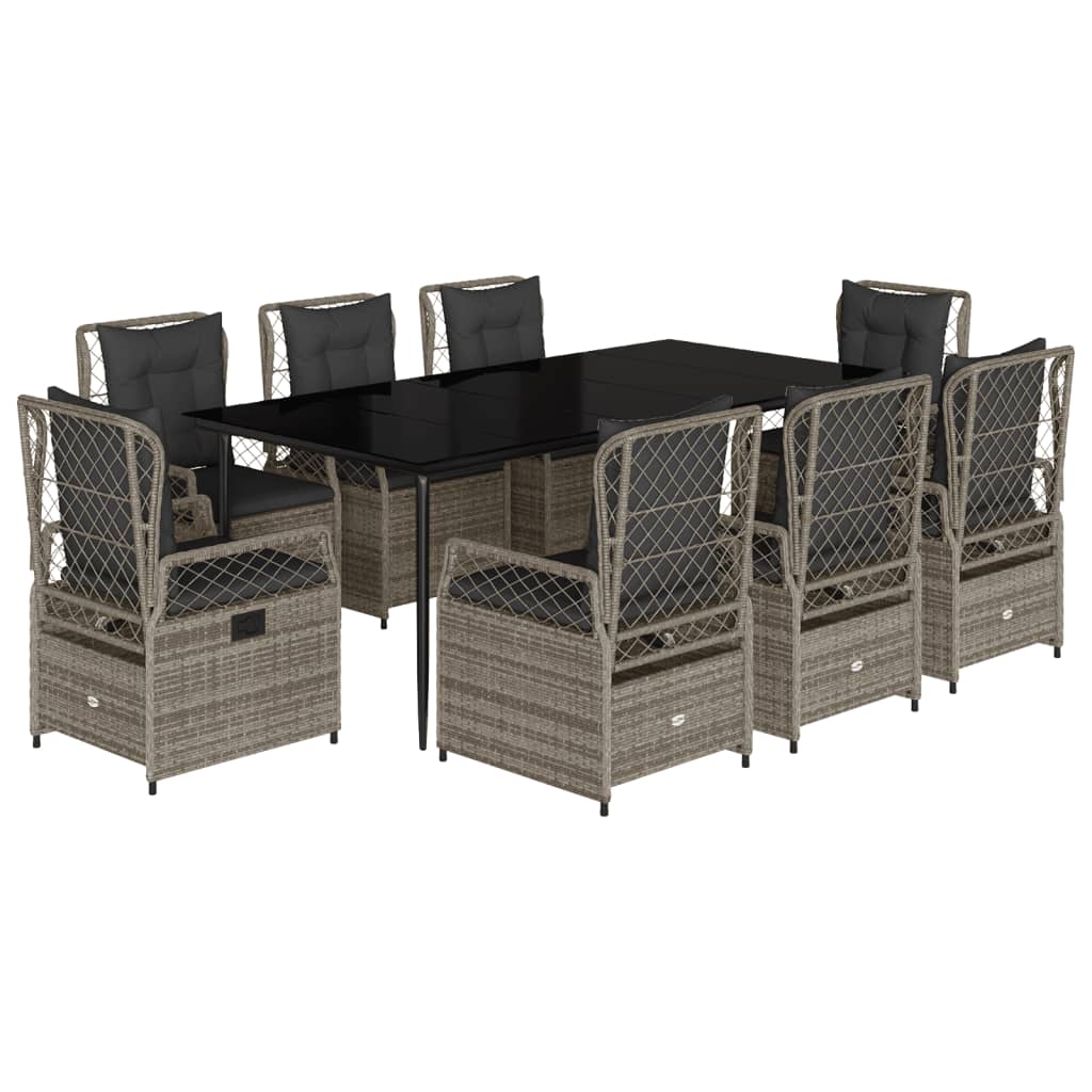 9-Delige Tuinset Met Kussens Poly Rattan 8 200 x 100 x 74 cm Grijs