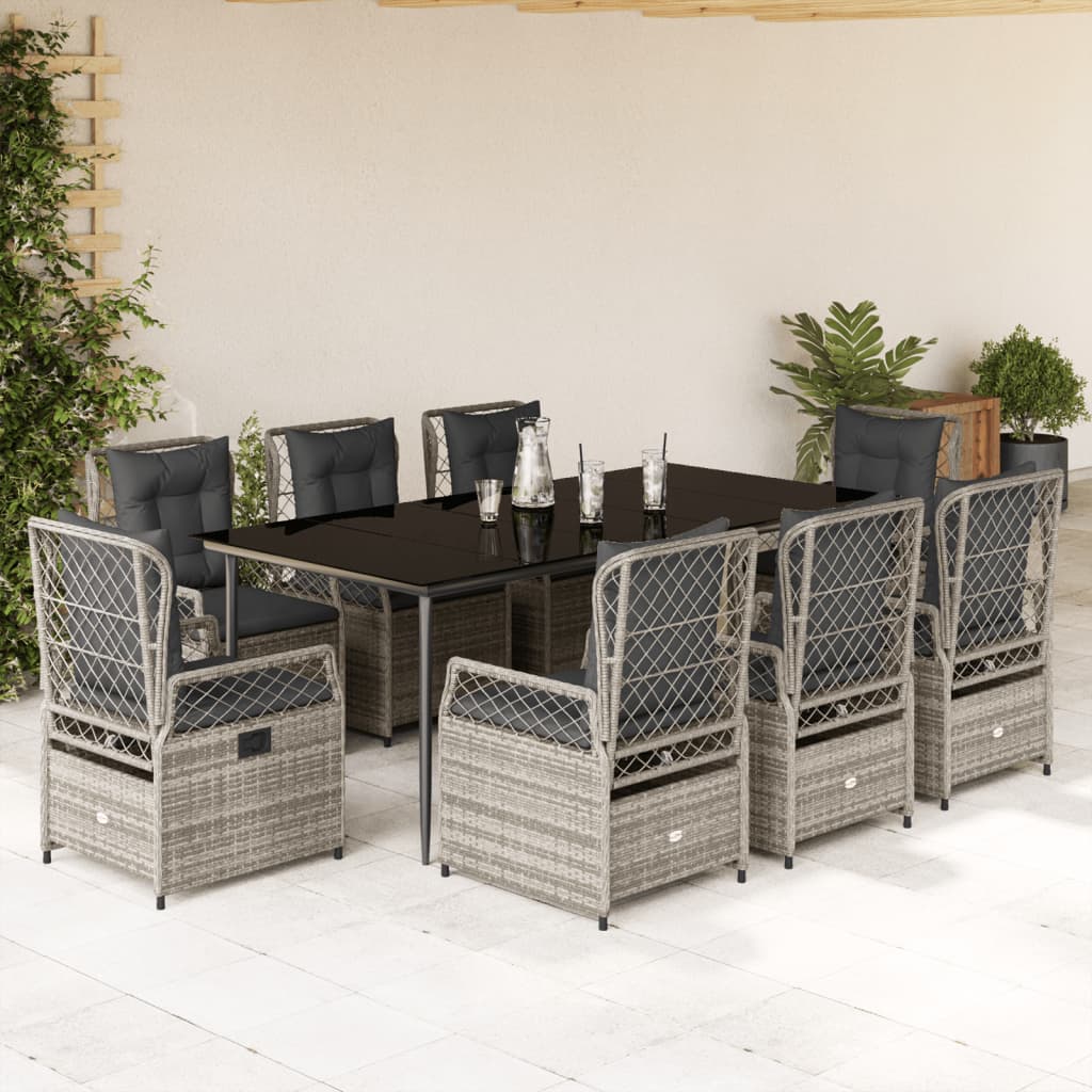 9-Delige Tuinset Met Kussens Poly Rattan 8 200 x 100 x 74 cm Grijs