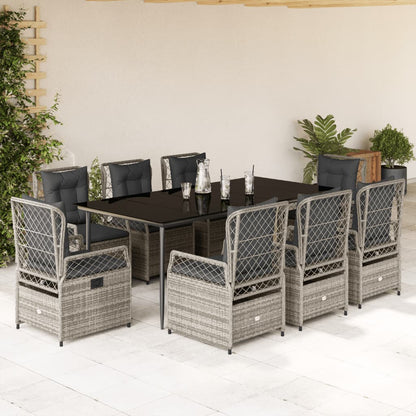 9-Delige Tuinset Met Kussens Poly Rattan 8 200 x 100 x 74 cm Grijs