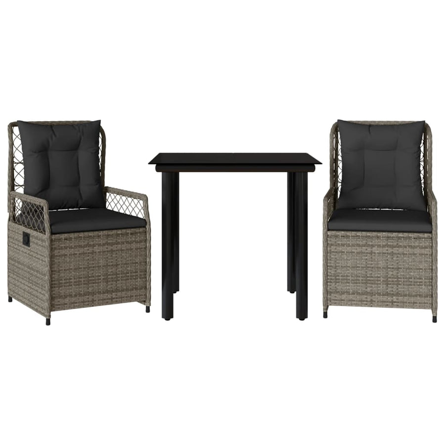 3-delige Tuinset met kussens poly rattan grijs