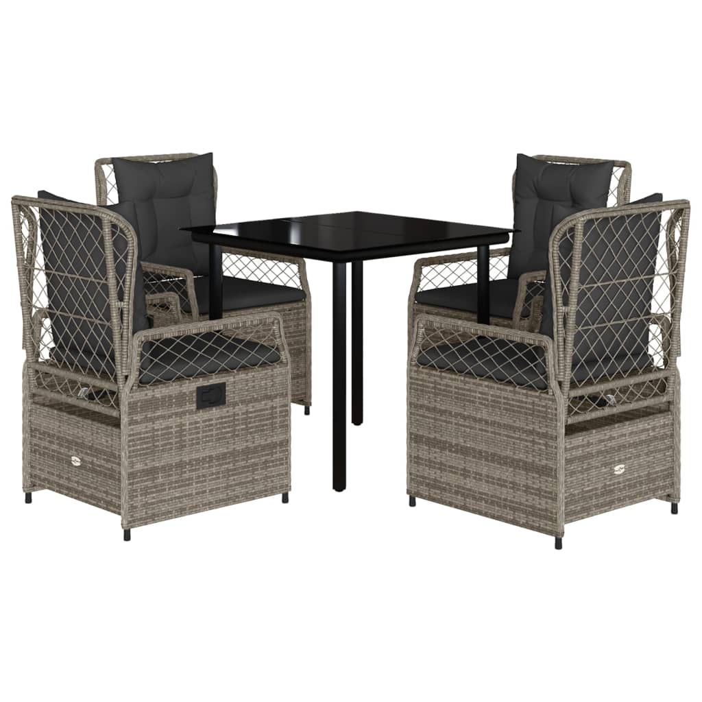 5-delige Tuinset met kussens poly rattan grijs