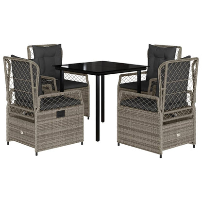 5-delige Tuinset met kussens poly rattan grijs