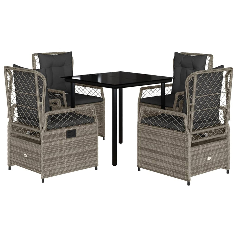 5-delige Tuinset met kussens poly rattan grijs