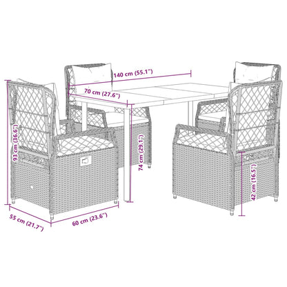 5-Delige Tuinset Met Kussens Poly Rattan 4 140 x 70 x 74 cm Grijs