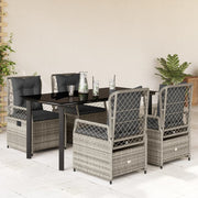 Tuinset 5-delig poly rattan grijs met kussens