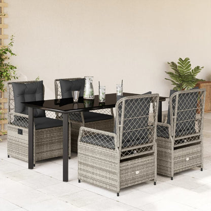 5-delige Tuinset met kussens poly rattan grijs