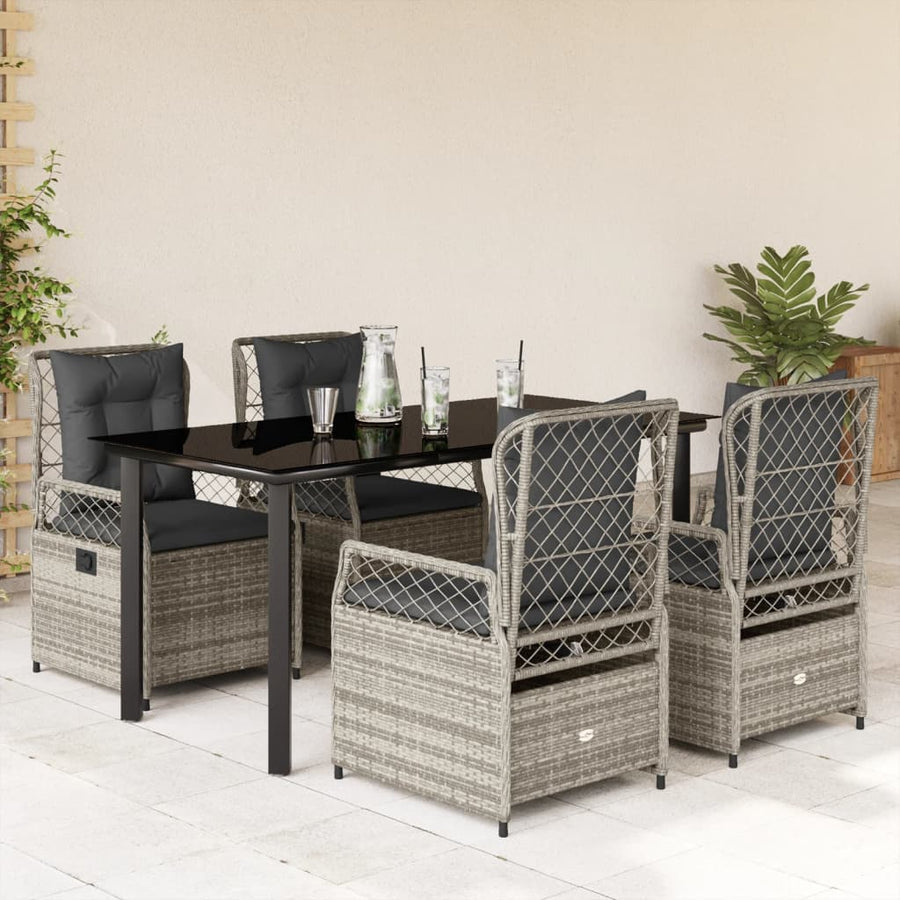 5-delige Tuinset met kussens poly rattan grijs