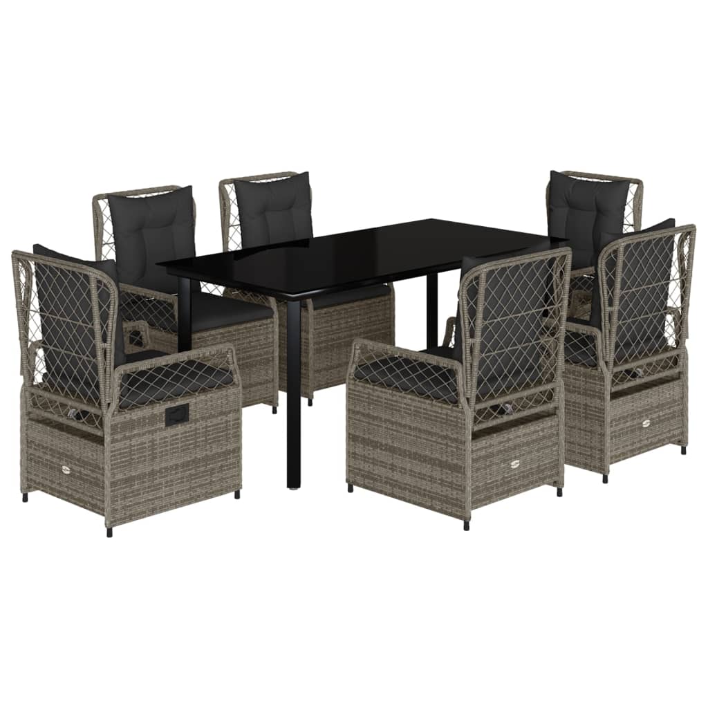 7-delige Tuinset met kussens poly rattan grijs