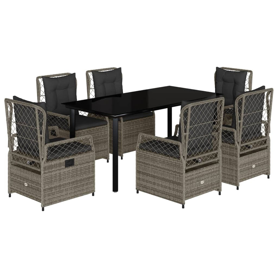7-delige Tuinset met kussens poly rattan grijs