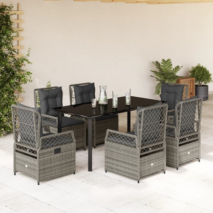 7-delige Tuinset met kussens poly rattan grijs