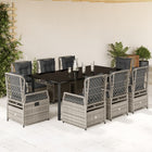 9-delige Tuinset met kussens poly rattan grijs