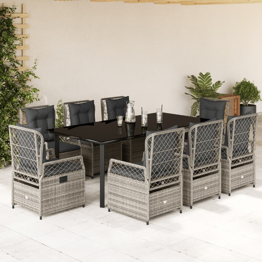9-Delige Tuinset Met Kussens Poly Rattan Grijs