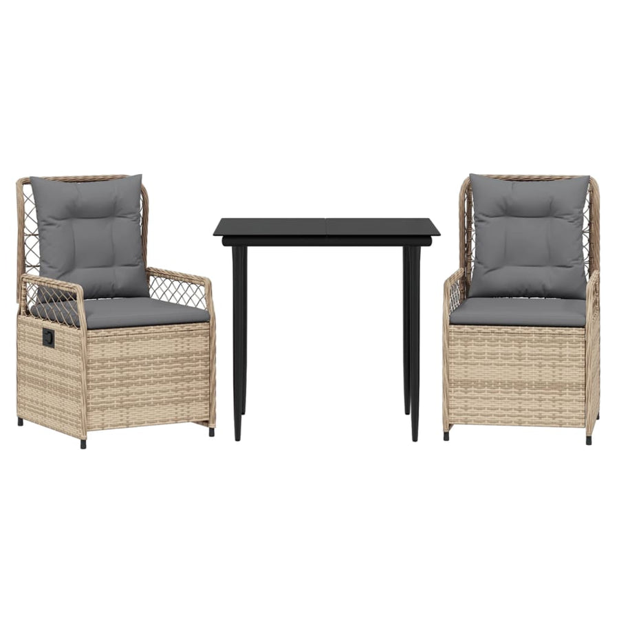 3-delige Tuinset met kussens poly rattan beige