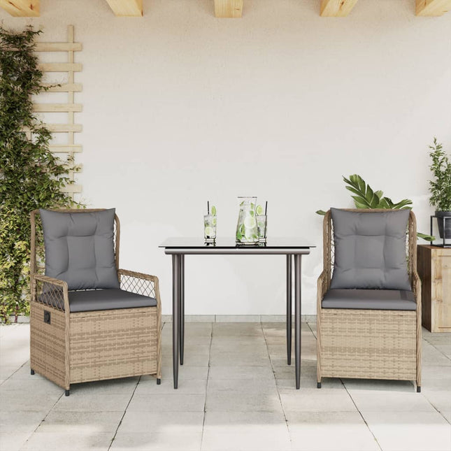 3-delige Tuinset met kussens poly rattan beige