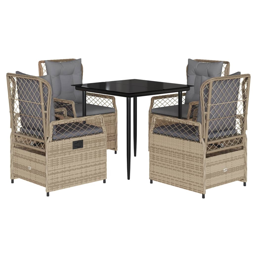 5-delige Tuinset met kussens poly rattan beige