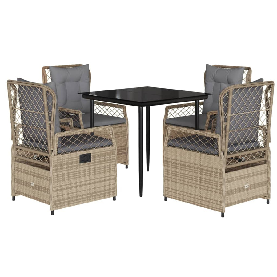 5-delige Tuinset met kussens poly rattan beige